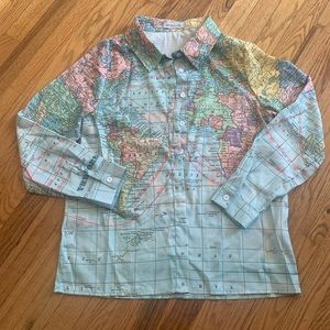 Misslook Map Of The World Button Down Top